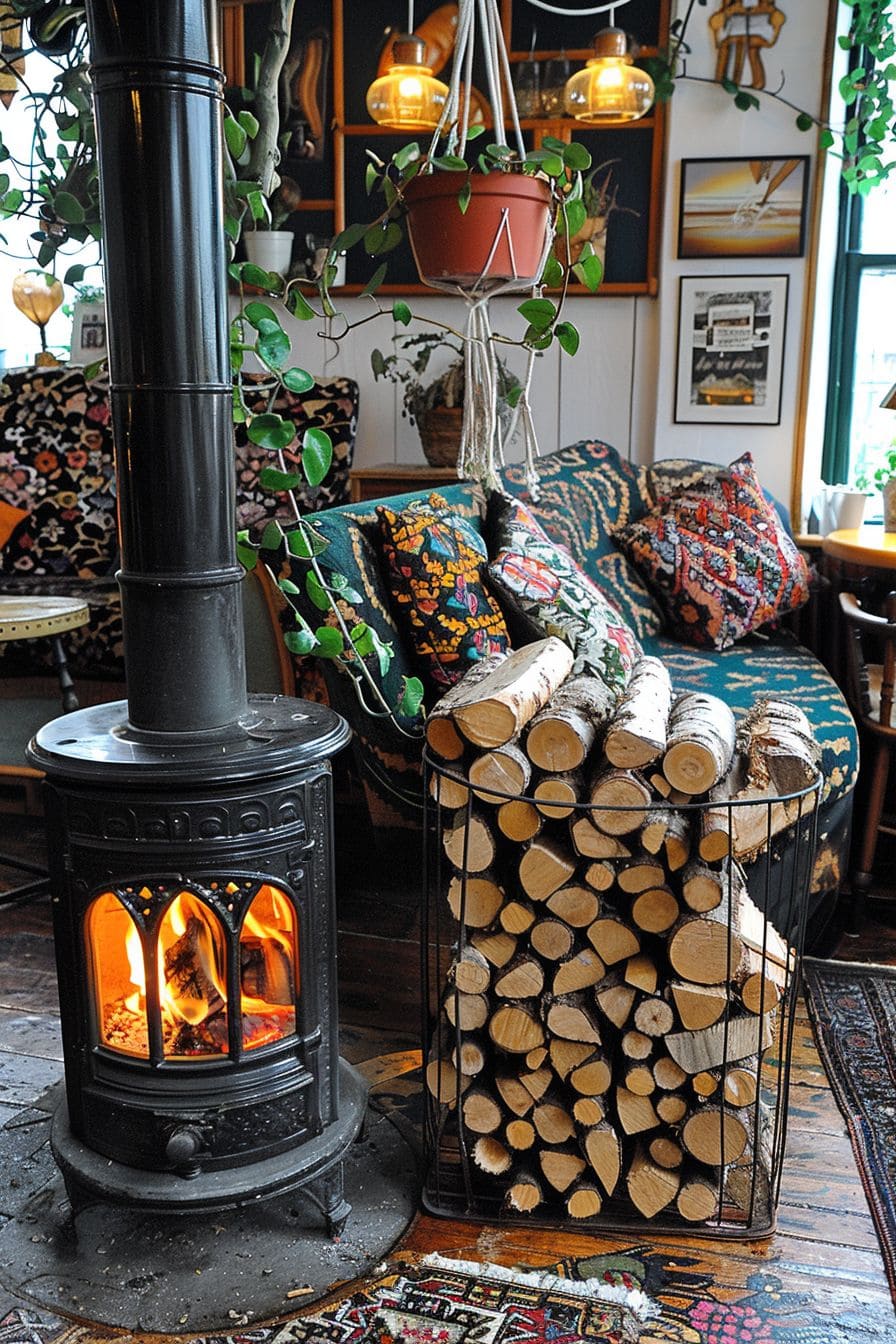 Cozy Corner Stove with Rustic Charm