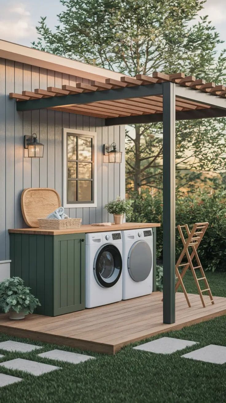 Pergola-Covered Laundry Deck