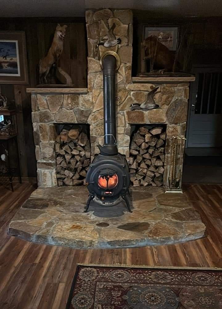 Rustic Stone-Faced Wood Stove Corner