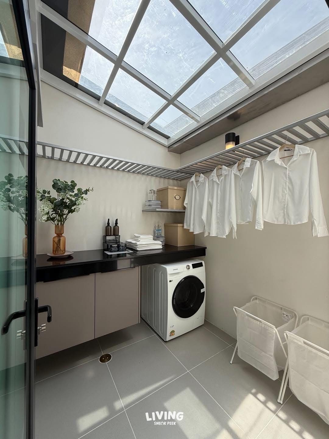 Sunlit Glass-Roof Laundry Nook