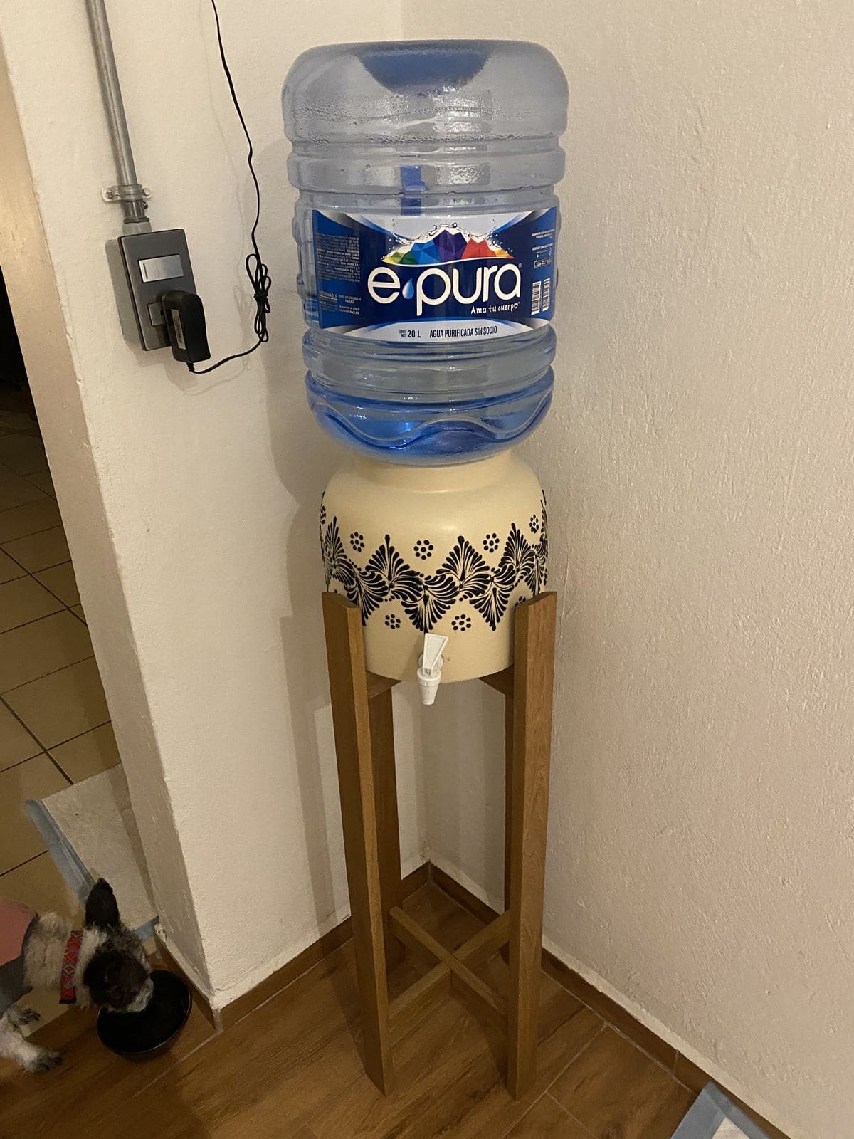 Tall Wood-Stand Water Crock