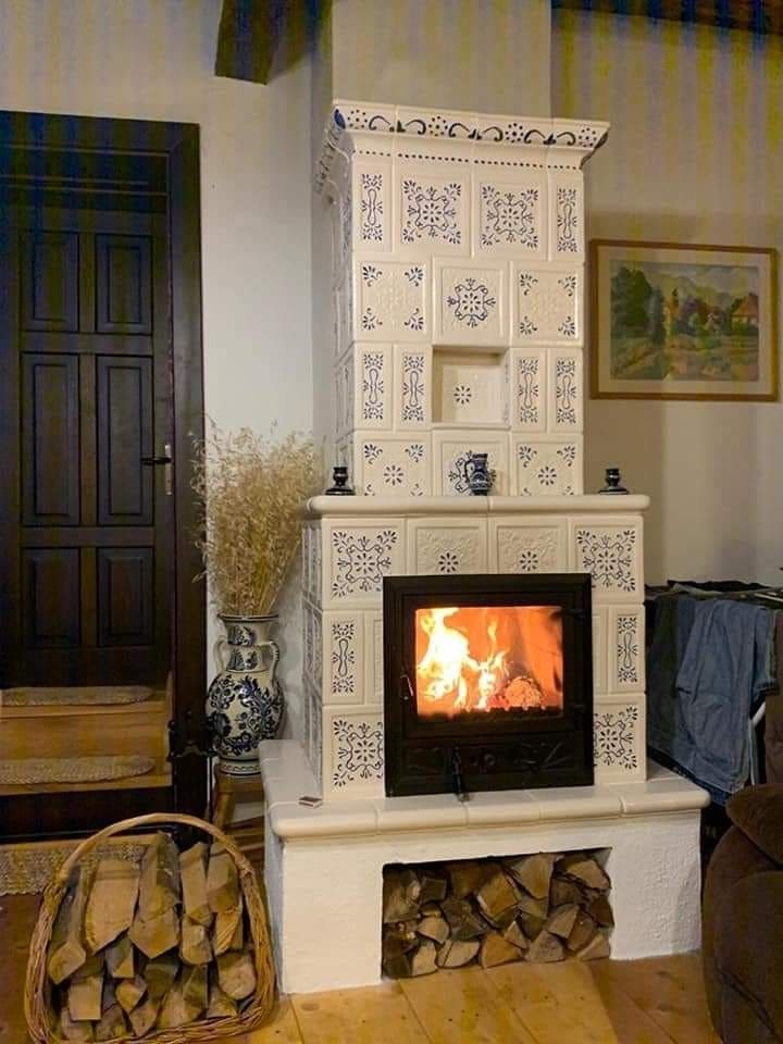 Traditional Wood-Burning Stove with Tile