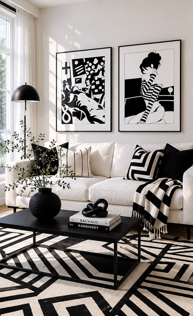 Artistic Black and White Living Room