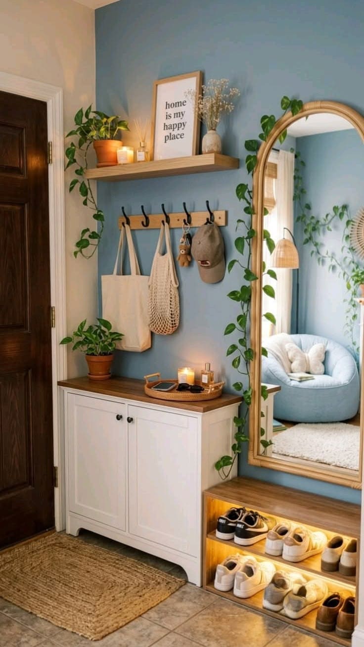 Blue Entryway Corner With Hidden Storage