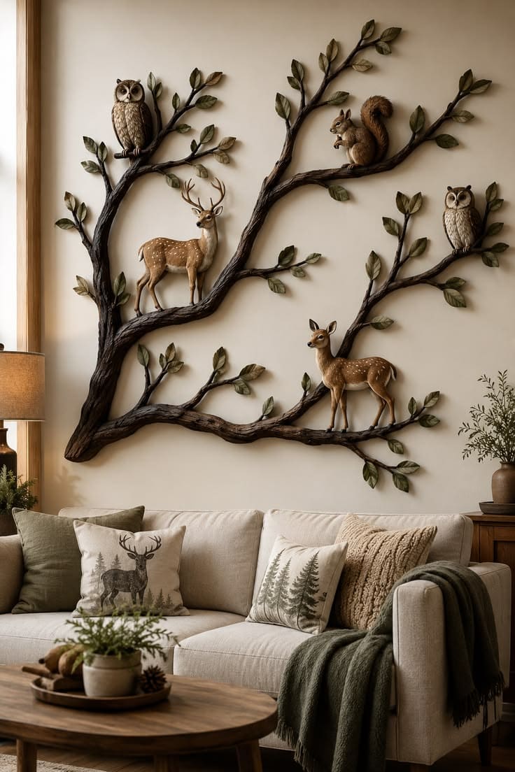 Charming Woodland Animal Branch Wall Art