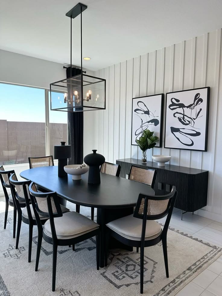 Chic Monochrome Dining Room With Artwork
