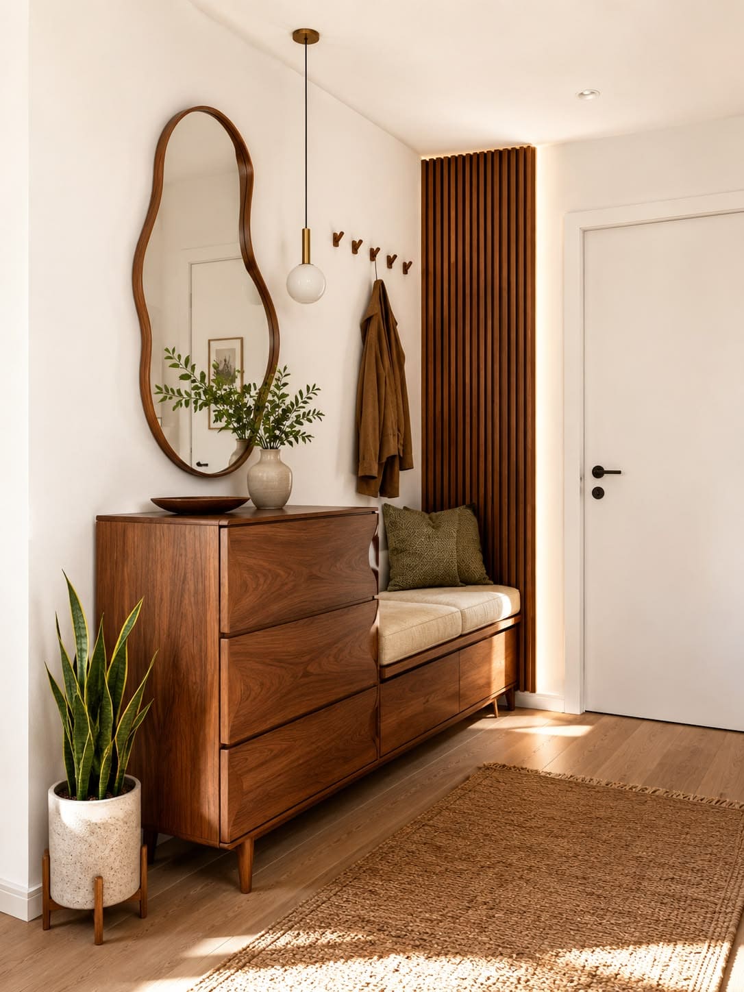 Contemporary Corner Entryway With Built In Bench
