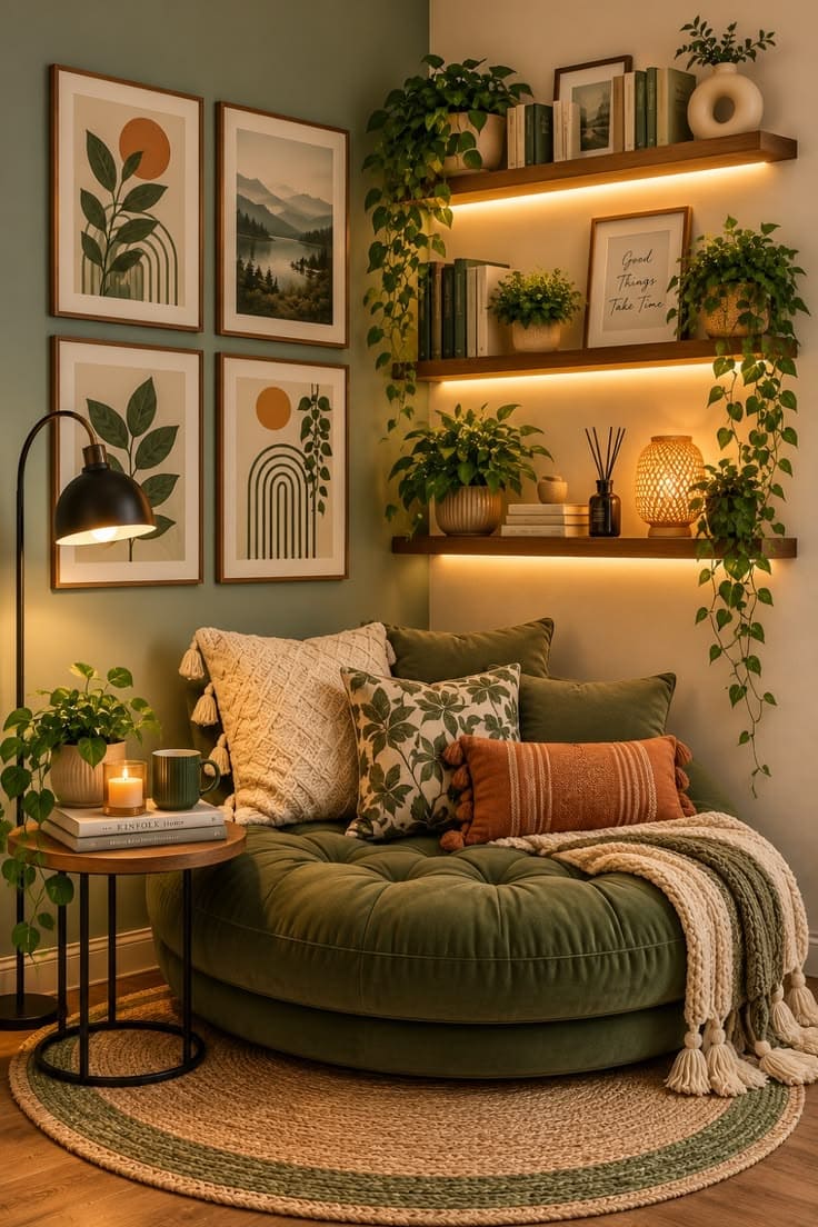 Cozy Forest Green Reading Nook