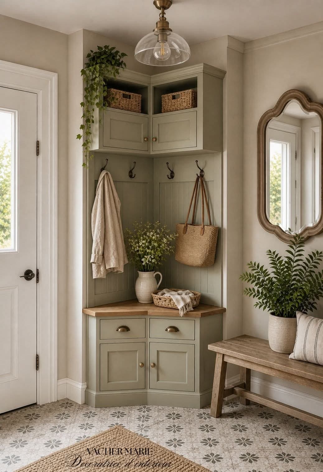 Custom Corner Entryway Cabinet With Bench