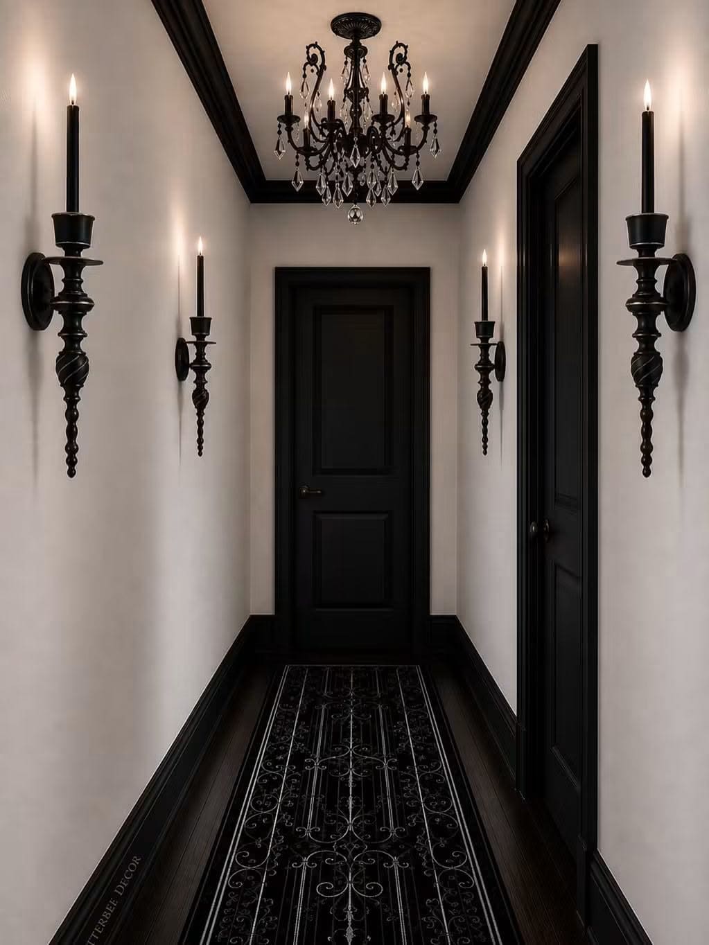 Dramatic Black and White Hallway