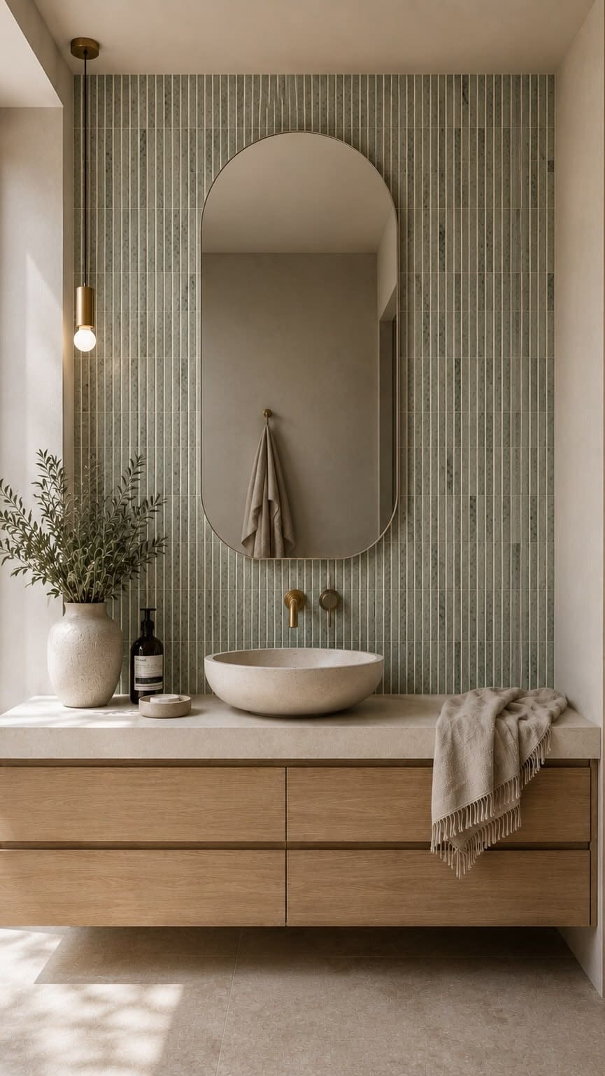 Earthy Minimalist Bathroom With Textured Tiles