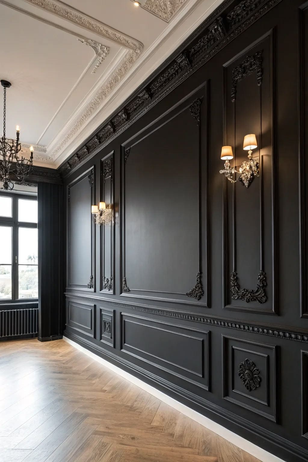 Elegant Black Victorian Wall Paneling