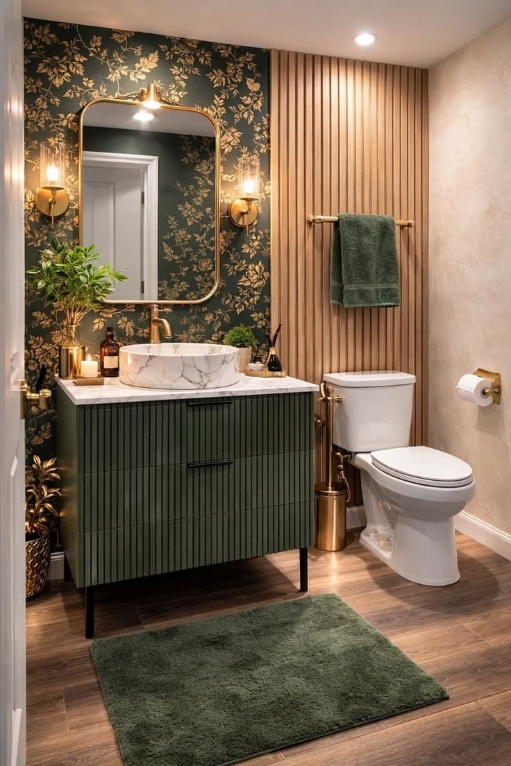 Elegant Forest Green Botanical Bathroom Decor