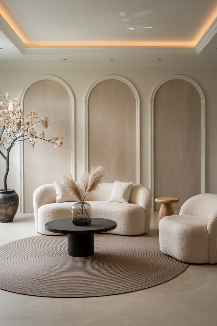 Elegant Minimalist Living Room With Arches