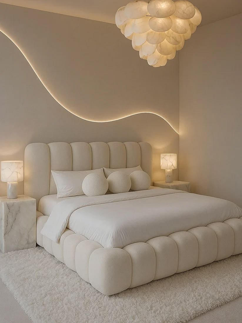 Luxurious Cream Minimalist Bedroom With Curves