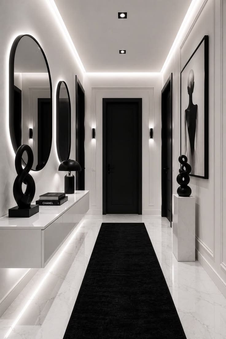 Luxurious Minimalist Black and White Hallway
