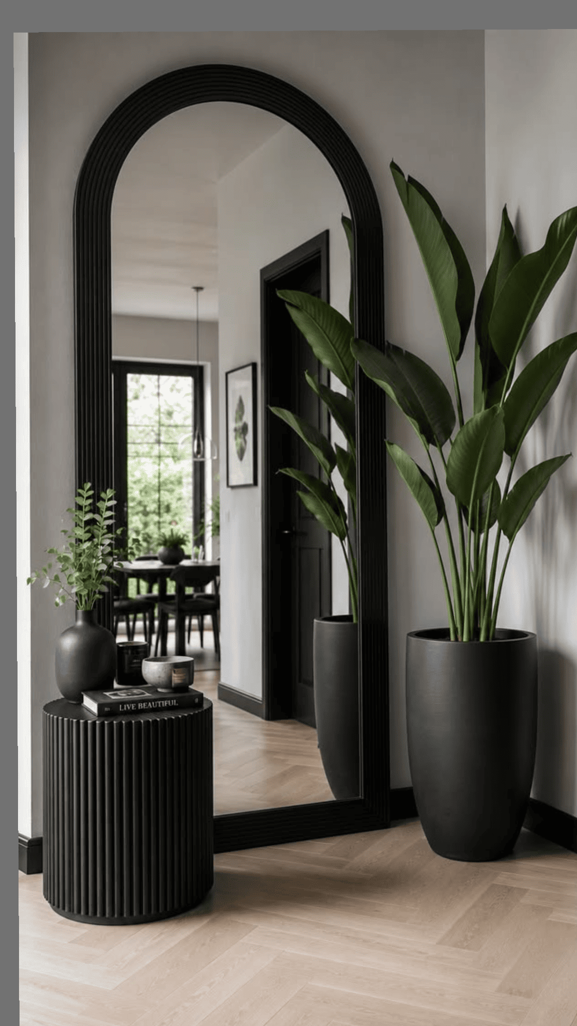 Modern Black Arch Mirror Display