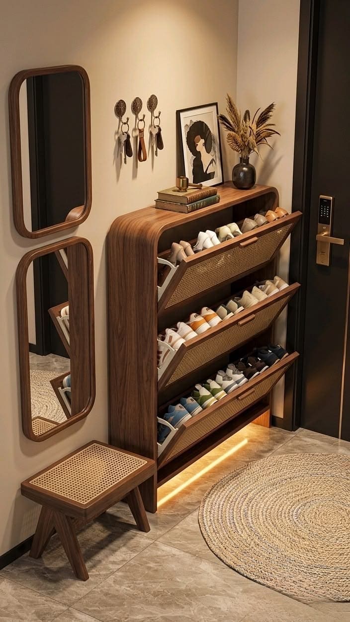 Modern Wooden Entryway With Shoe Organizer