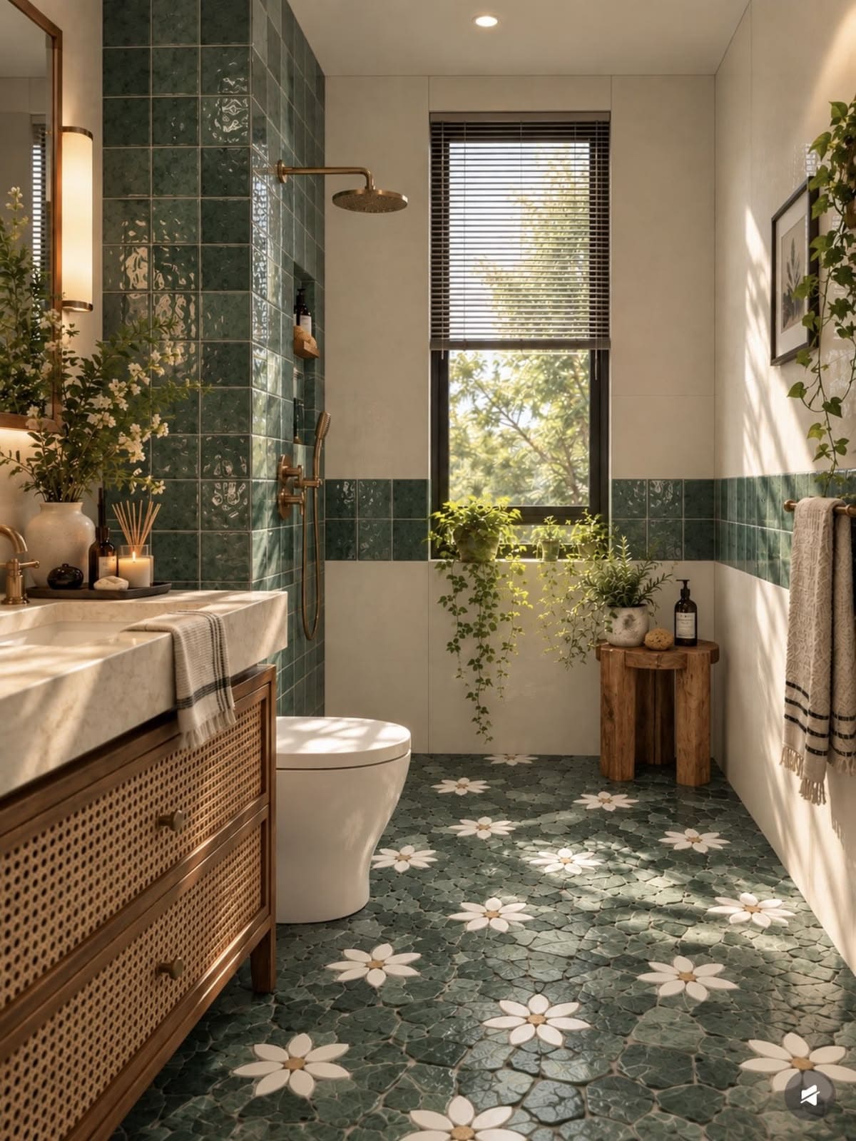 Nature Inspired Green Botanical Bathroom Design