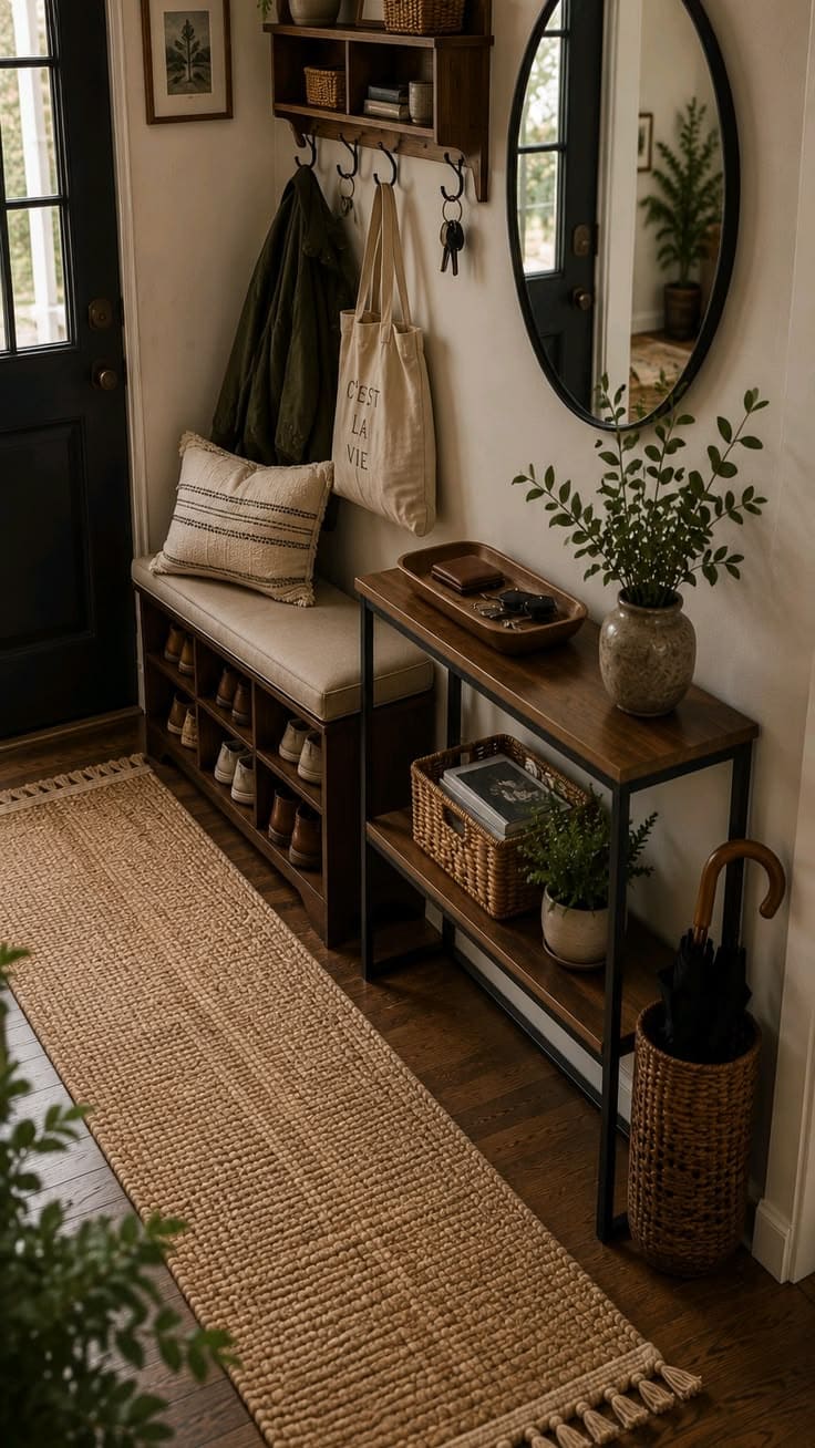 Rustic Corner Entryway With Shoe Storage