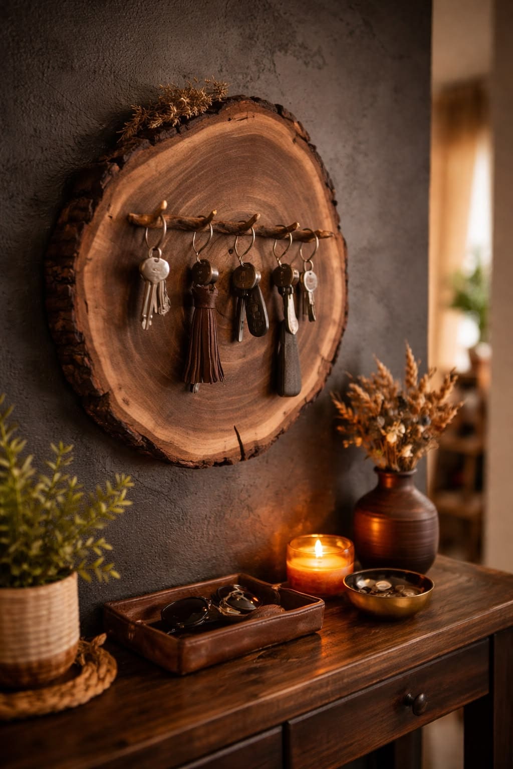 Rustic Woodland Wood Slice Key Holder