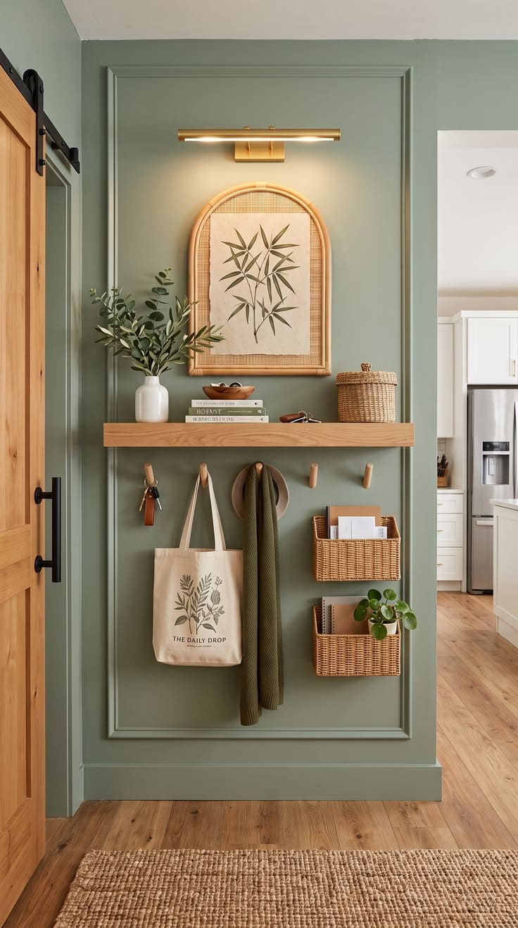 Sage Green Corner Entryway Storage Wall