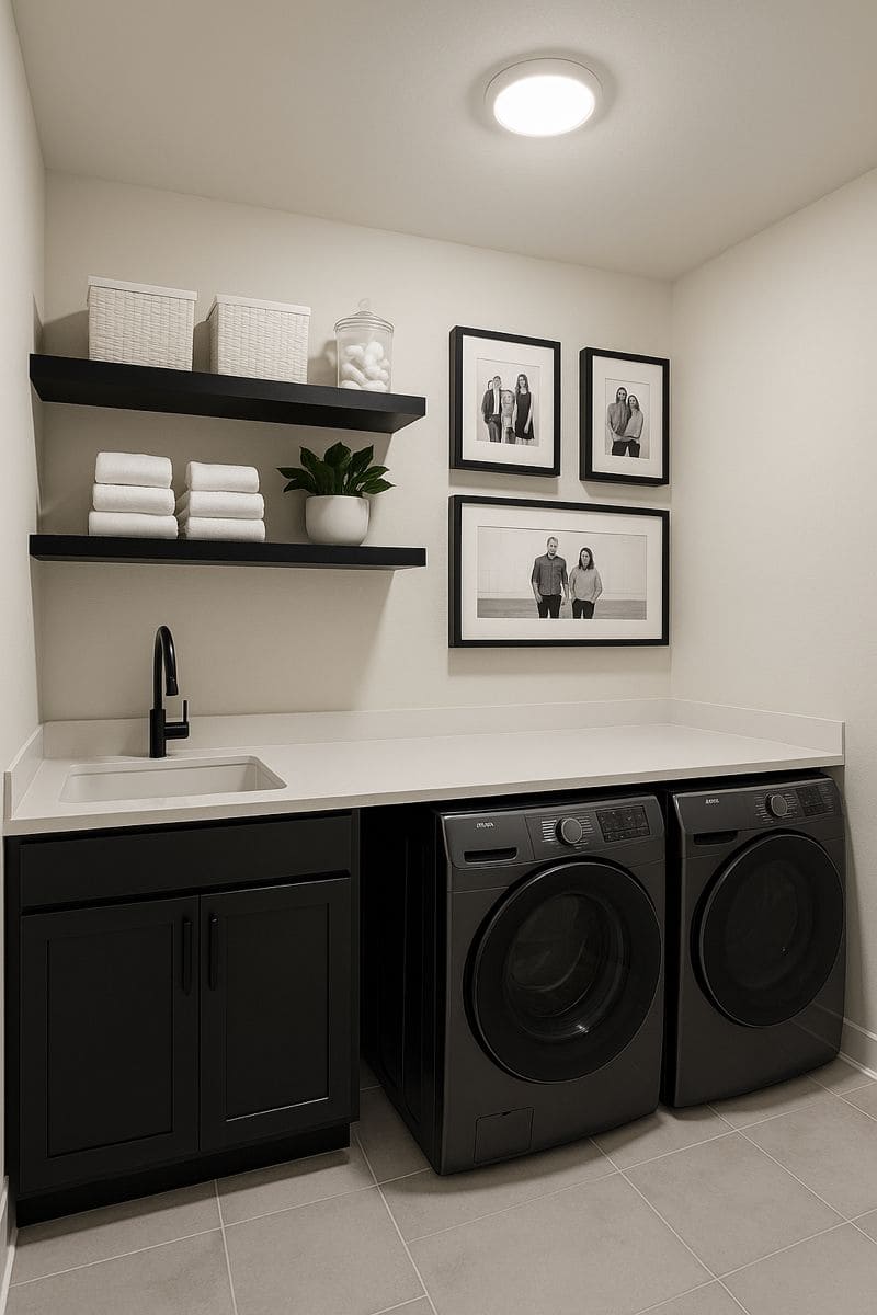 Simple Black and White Laundry Room