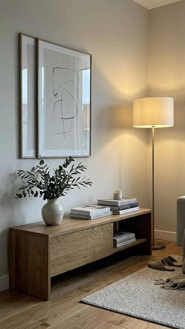 Simple Natural Wood Minimalist Console Styling