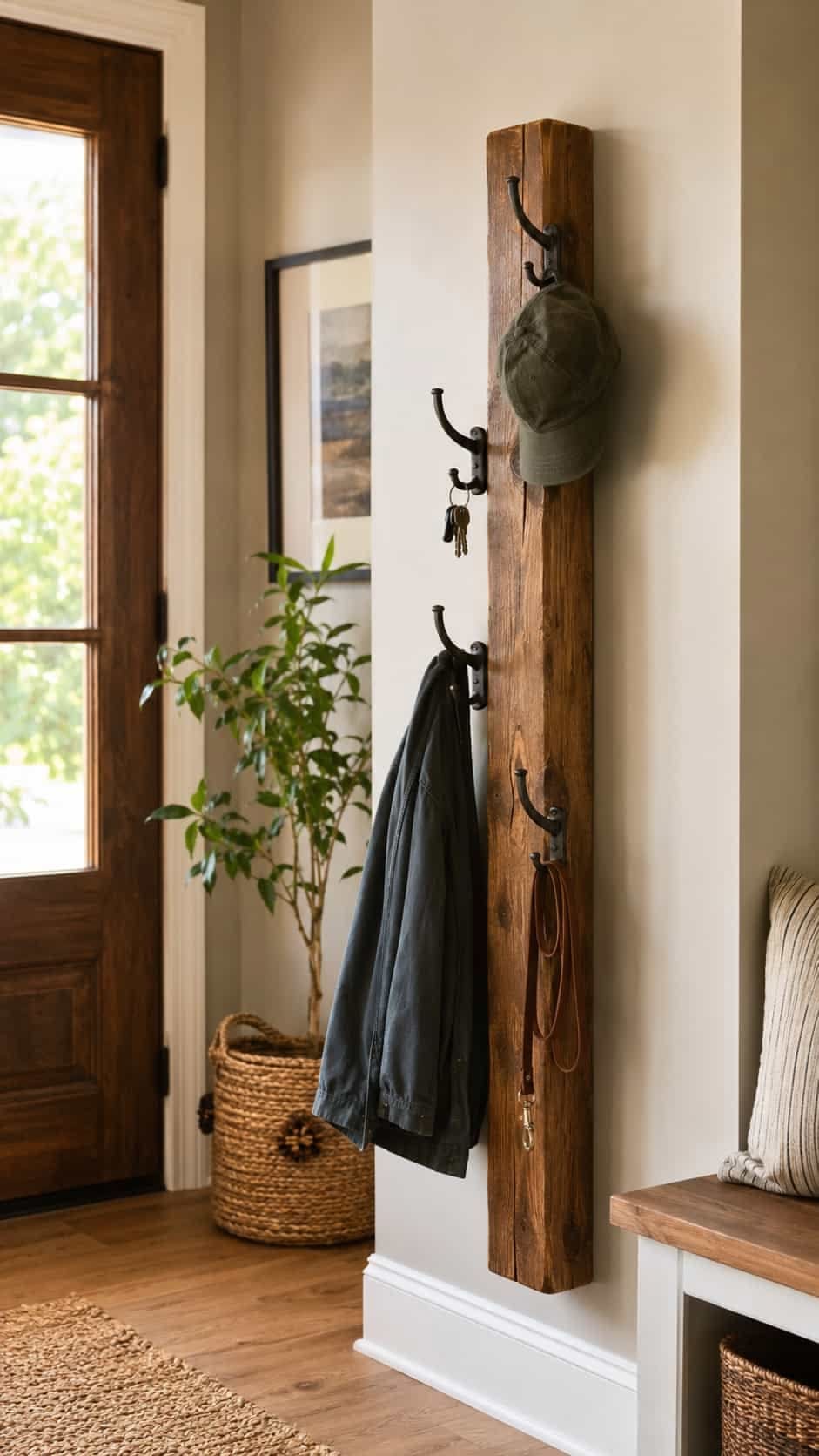 Simple Rustic Wooden Entryway Coat Rack