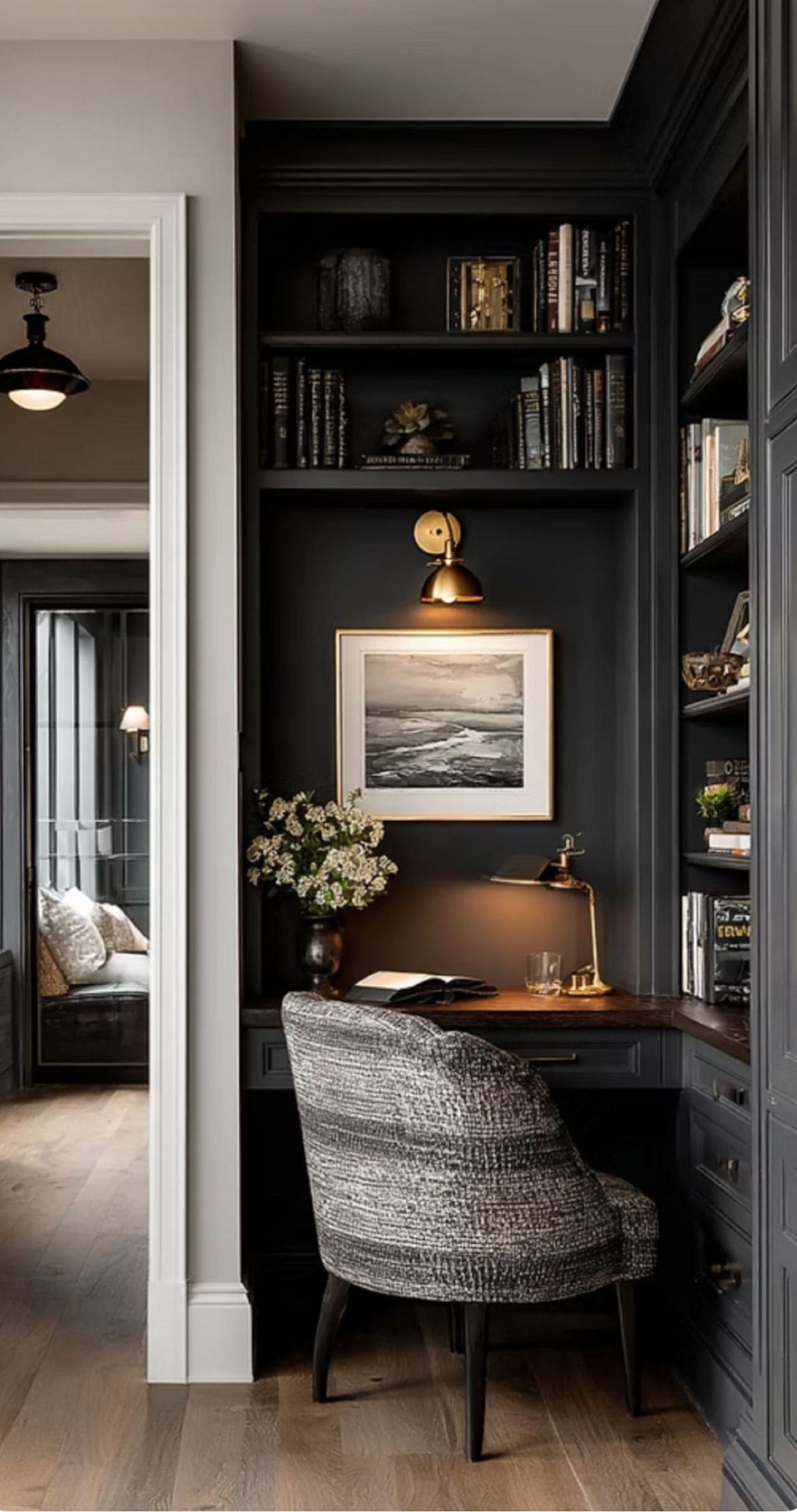 Sophisticated Black Built In Home Office