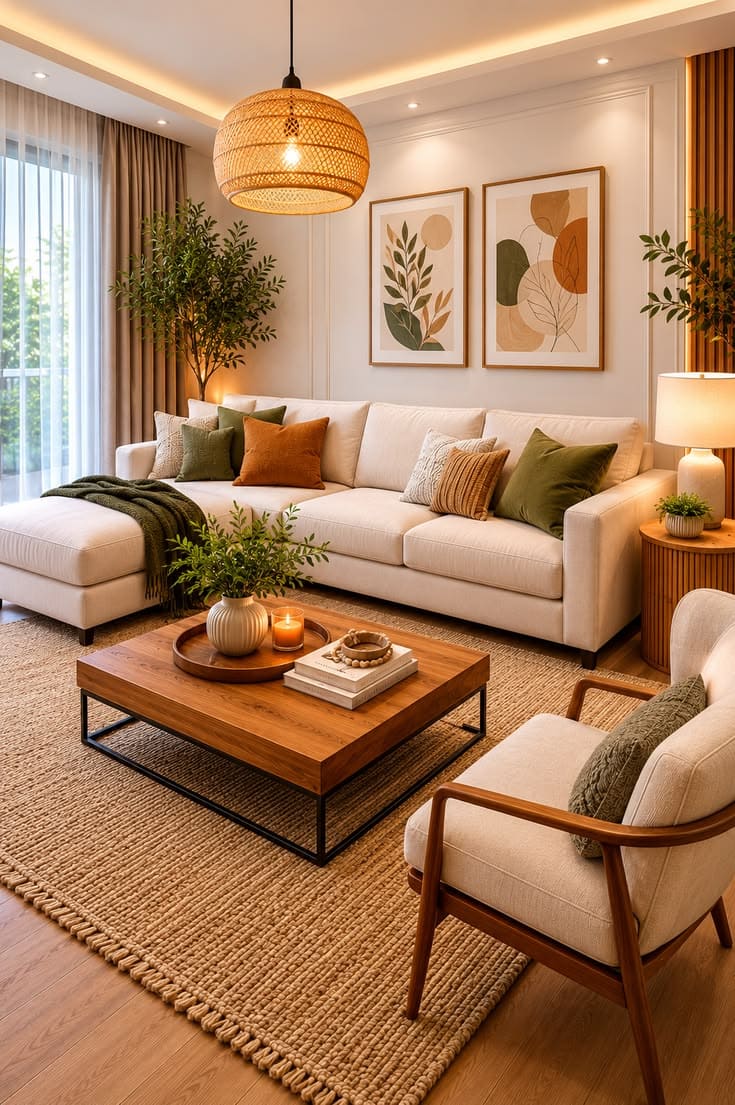 Warm Earthy Minimalist Living Room Design