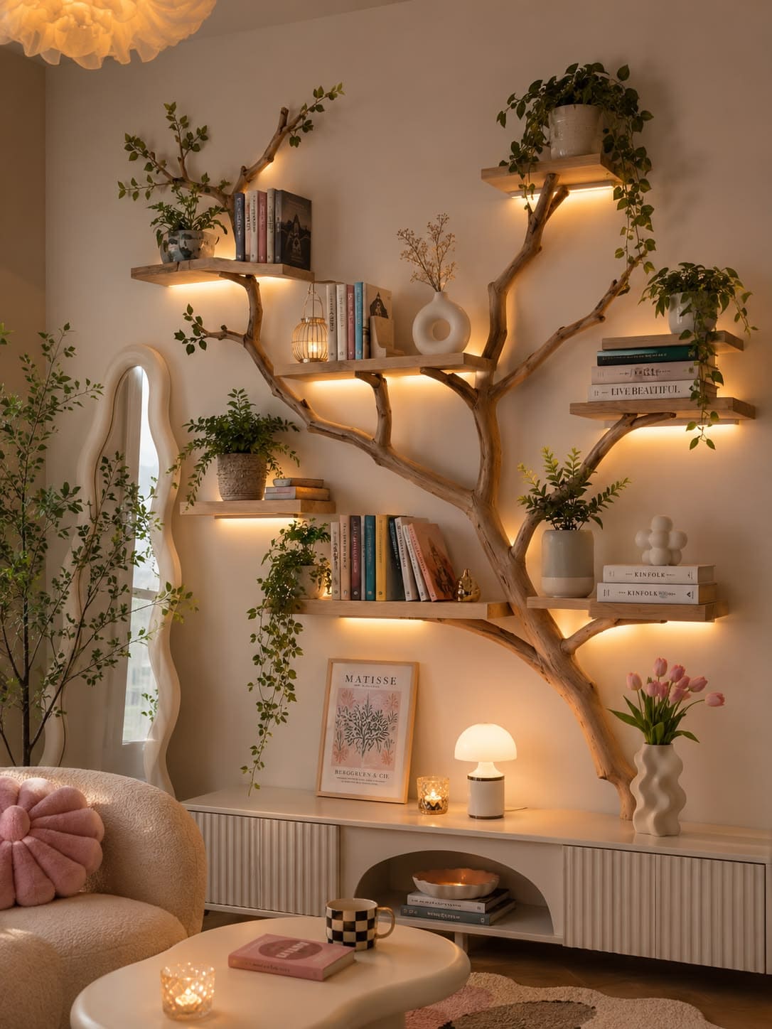 Whimsical Tree Branch Floating Wall Shelves