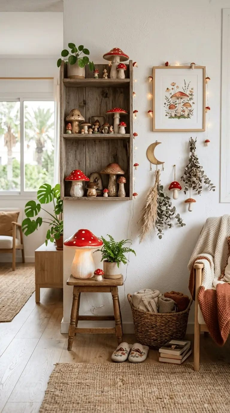Whimsical Woodland Mushroom Decor Display Corner